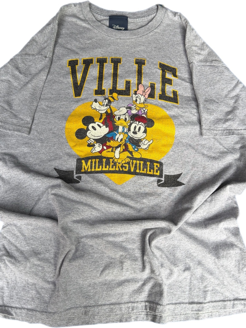 Disney Gray Short Sleeve Tee with Yellow Heart and Classic Characters